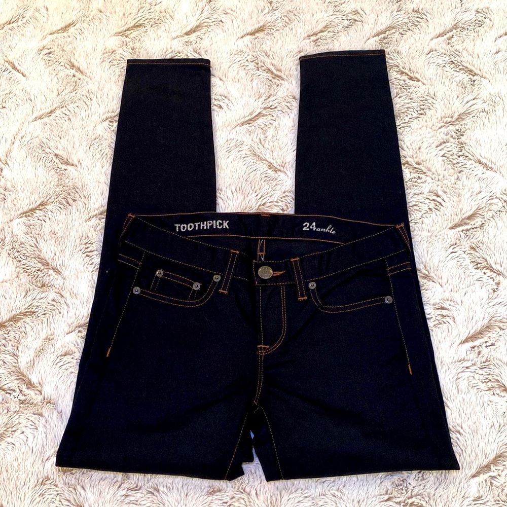 J Crew Black with Brown Stitching Toothpick Ankle Jesns